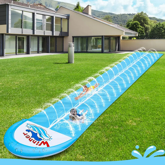 30ft Slip Splash and Slide, Heavy Duty Lawn Water Slide, Extra Long Slip Water Slides with 2 Bodyboards for Kids Adults Toy with