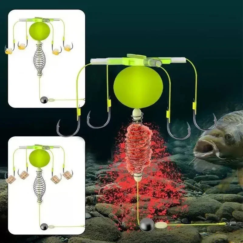 New 1Pcs String Hook Fishing Bait Cage Four Hook Carbon Steel Line Group Feeder Sinker Float Sharp Fishing Spring Bait Cage Sea