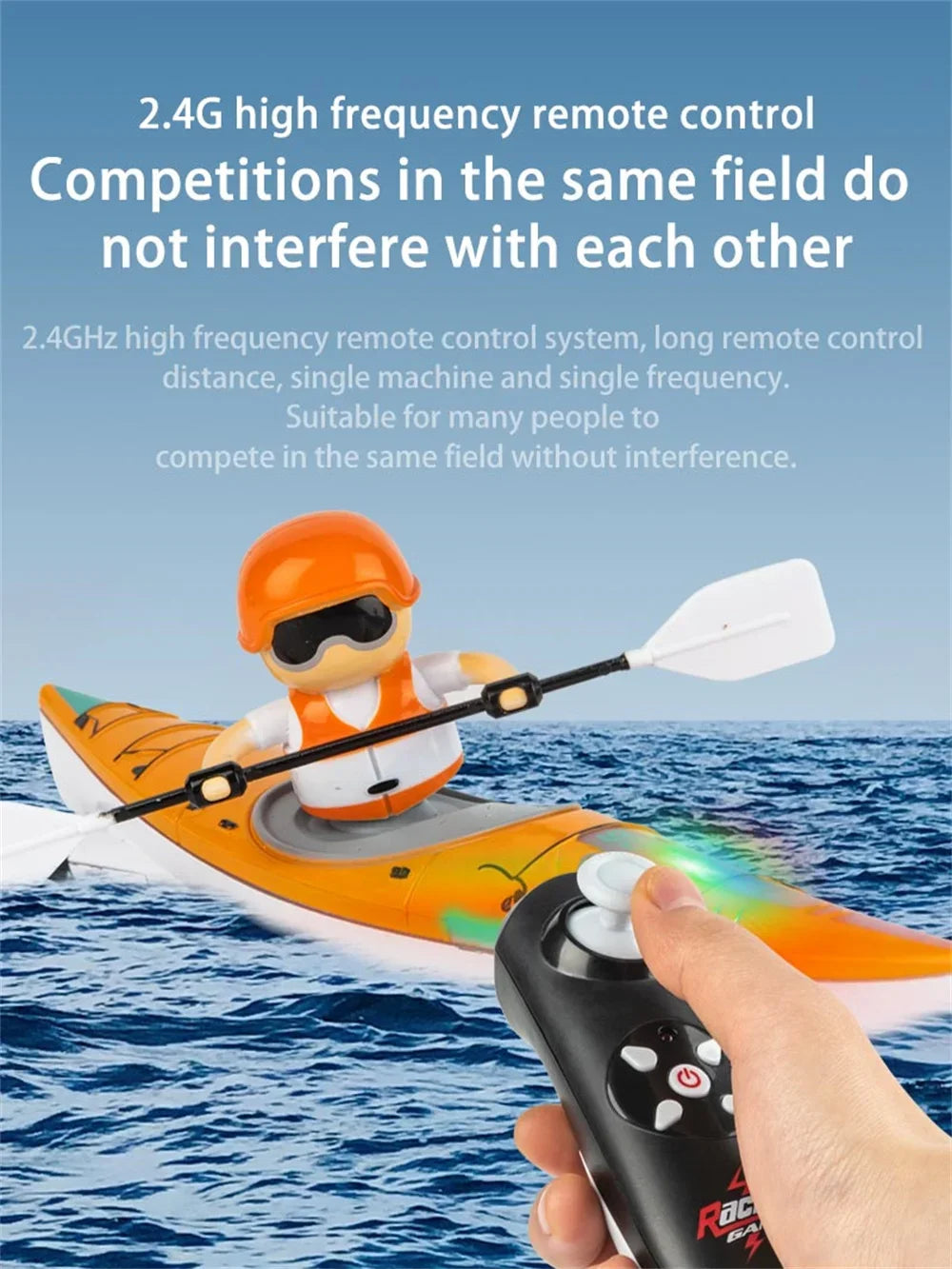 Rc Boat Remote Control Paddling Kayak with Light Kids Toys Racing Radio-Control Ship Children Gift Electric Model Water Toys