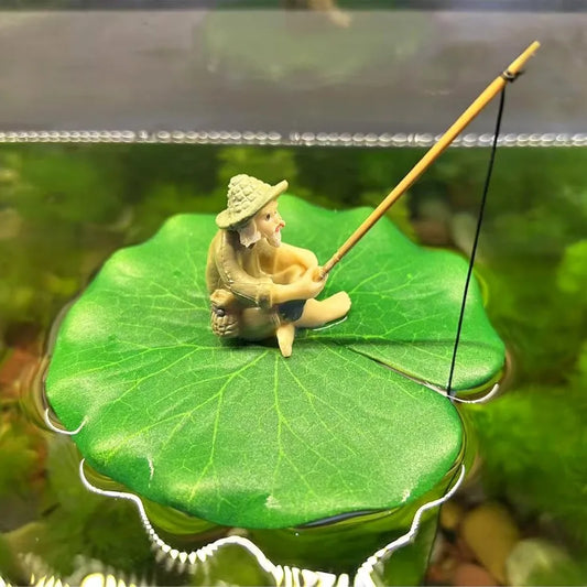 Floating Fish Tank DecorationCute Mini Fisherman Aquarium Decoration Fish Tank Accessorie Fish Toy for Betta Cichlid Goldfish S