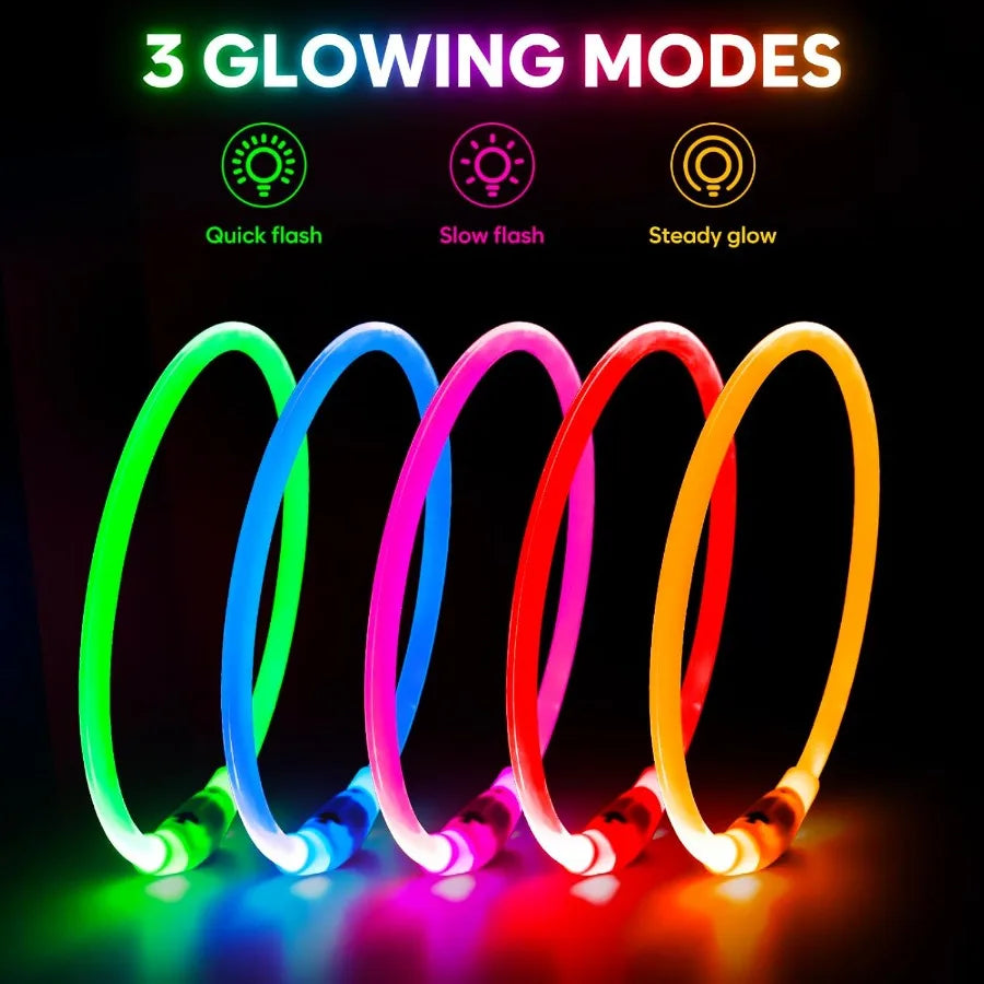 Led Dog Collar Waterproof Lighted Pet Collar Rechargeable for Night TPU Cuttable Light Up Doggie Collar for Small Medium Large