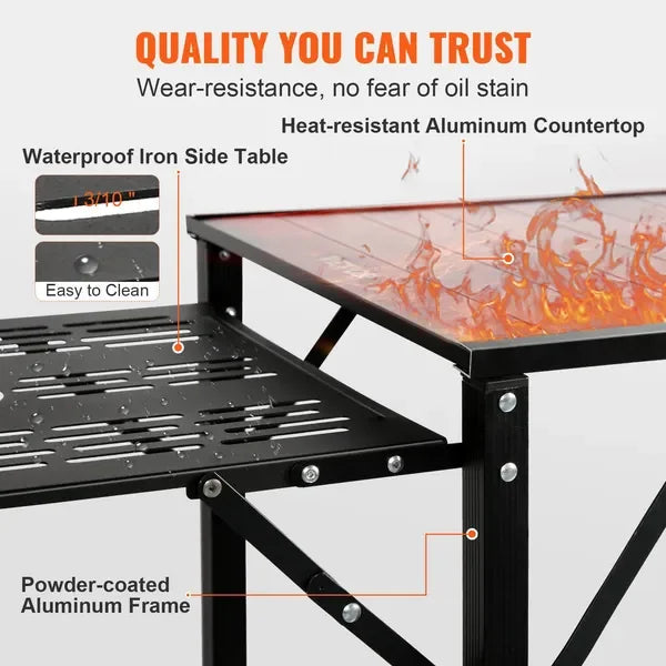 Camping Kitchen Table, Portable Cook Station, 3 Side Tables, 2 Shelves, Detachable Sink, Carrying Bag
