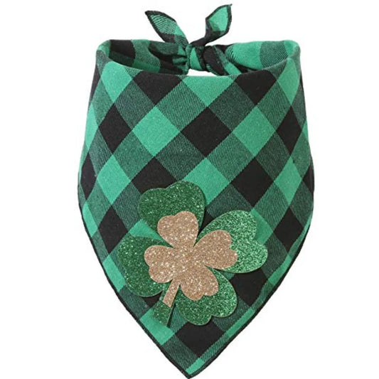St Patricks Day Dog Bandanas with Shamrock AppliquesPlaid Pet Dog Puppy Holiday arf