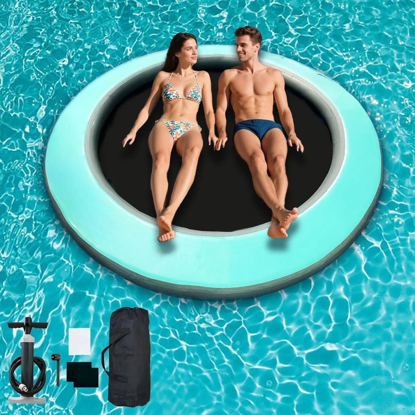 H-Round Floating Ring, 8FT Inflatable Water Hammock Lake Floats for Adults, Inflatable Floating Dock Platform for Lake, Beach,