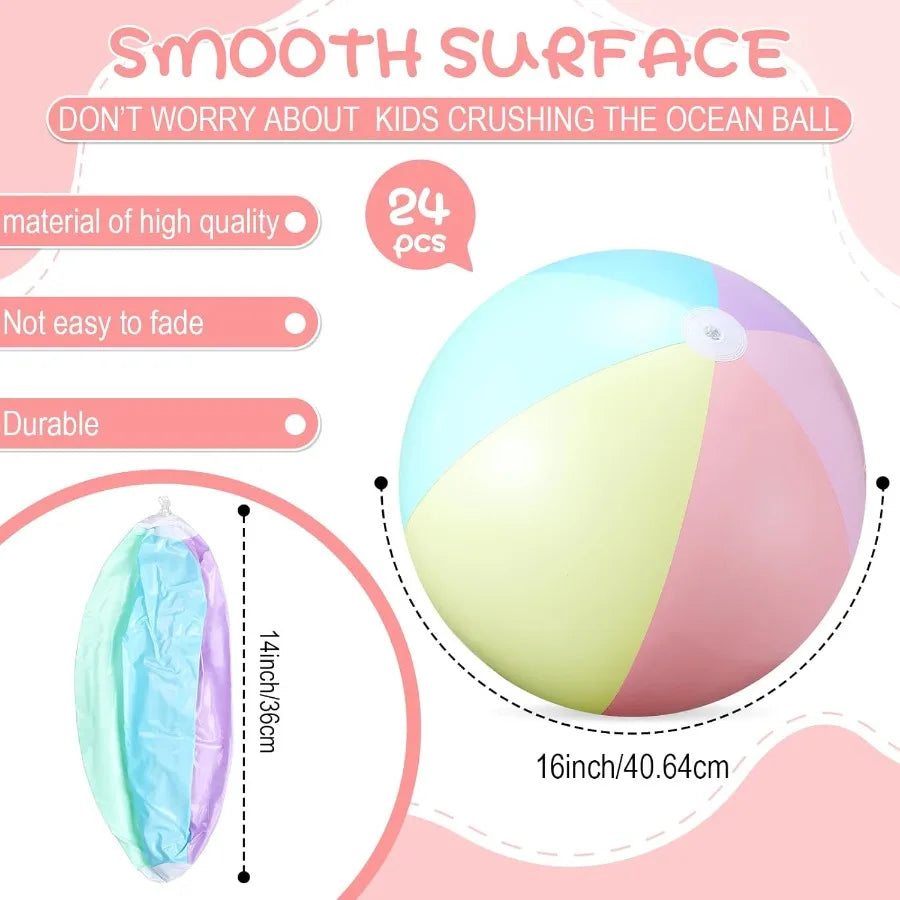 24 Pcs Inflatable Beach Balls Bulk Pastel Color Jumbo Big Macaron Beach Balls for Adults Summer Swimming Pool Water Games Party