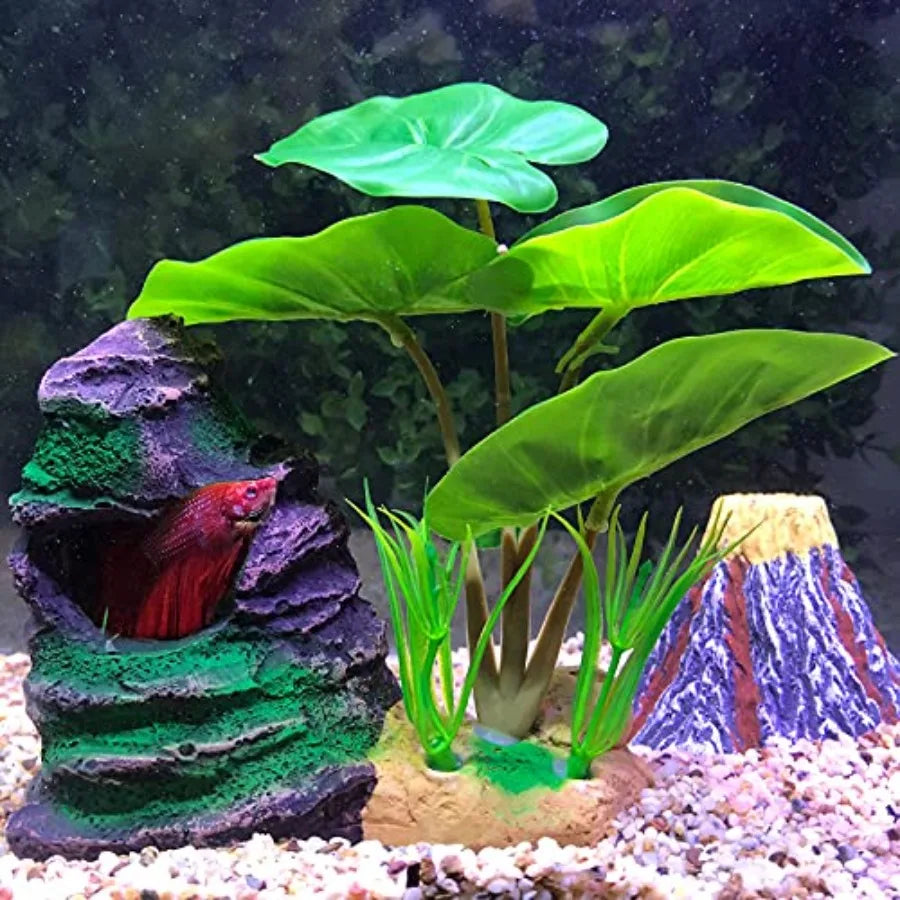 Betta Fish Leaf Pad Hammock Aquarium Decoration Cichlid Fish Tank Resin Rock Mountain Cave Orments Fish Bowl Decorations for Sl