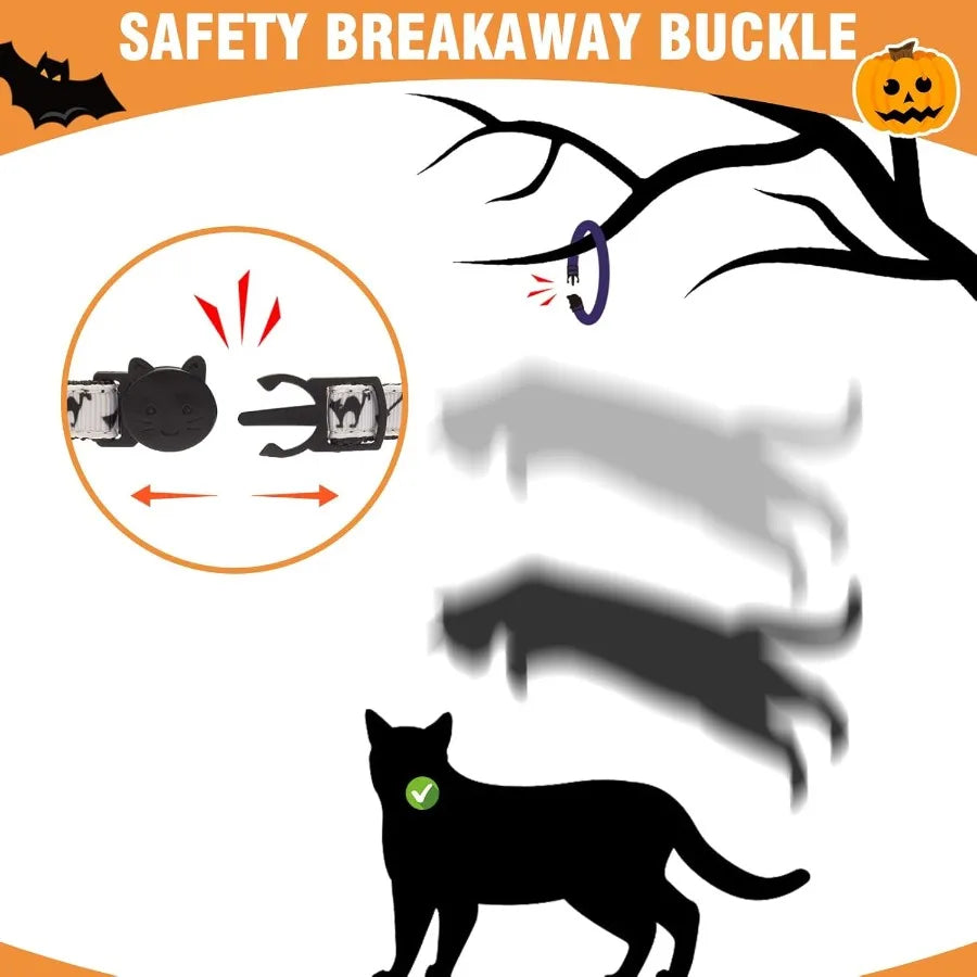 Halloween Cat Collar with Bell 6 Packs Breakaway Soft Adjustable Kitten Kitty Collars for Small Pet Puppy Bunny with Safety Rel