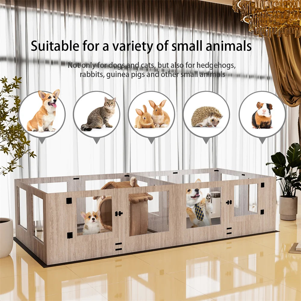 XXL Dog Whelping Box Playpen Indoor Tempered Glass Pet Two Rooms Giving Birth Kennel Playpen with Rails Waterproof Fertility Pad
