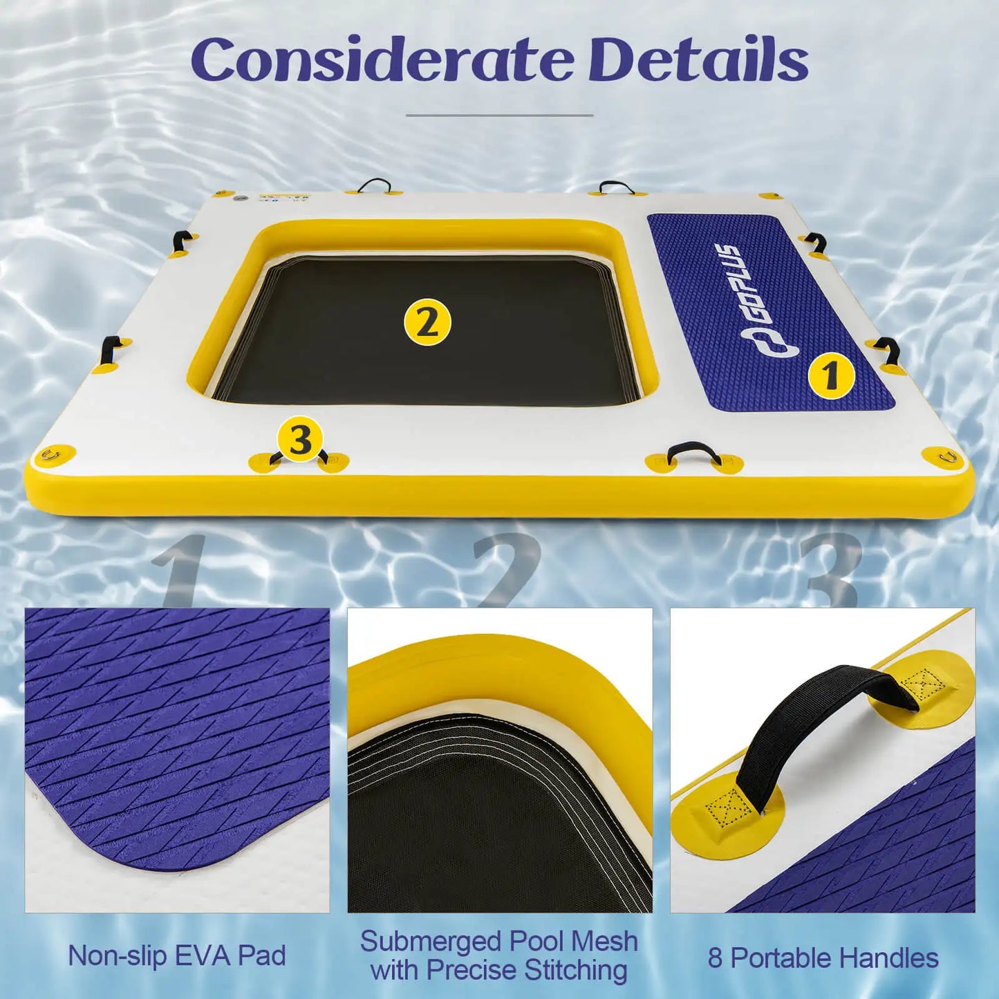 8 ft x 8 ft Inflatable Floating Dock w/ Mesh Swim Lounge Removable Insert