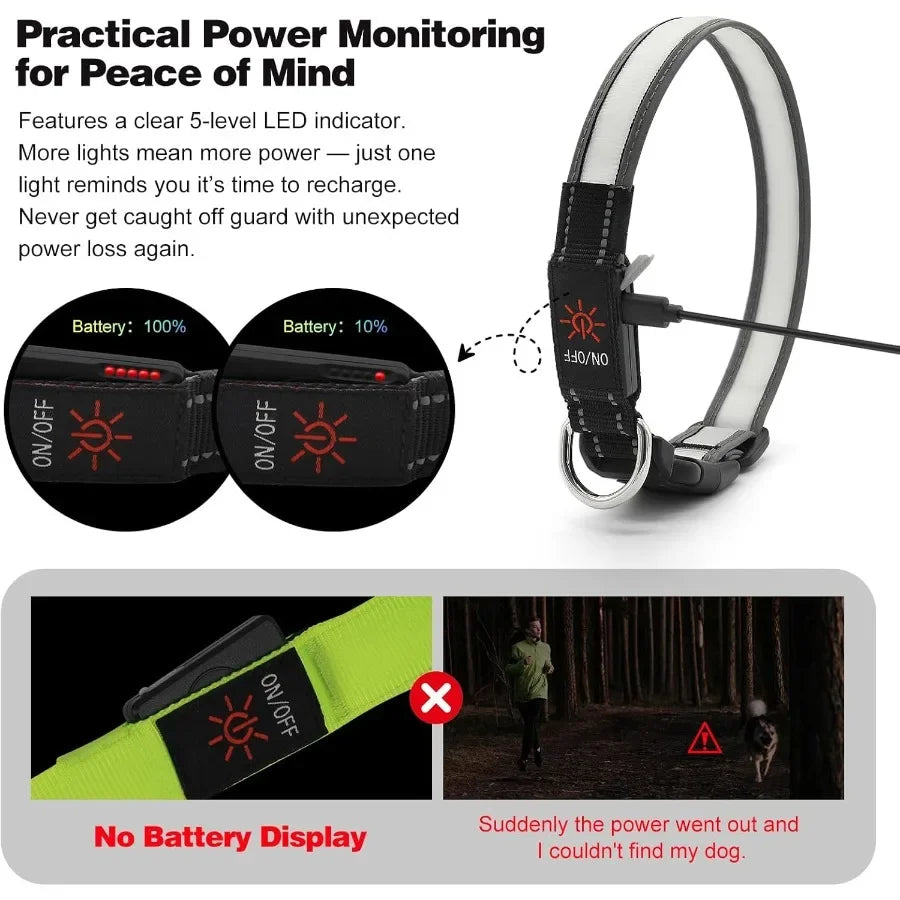 Light Up Dog Collar lticolor LED Dog Collar with 7 Lighting Modes USBC Rechargeable RealTime Battery Indicator Waterproof Adjus