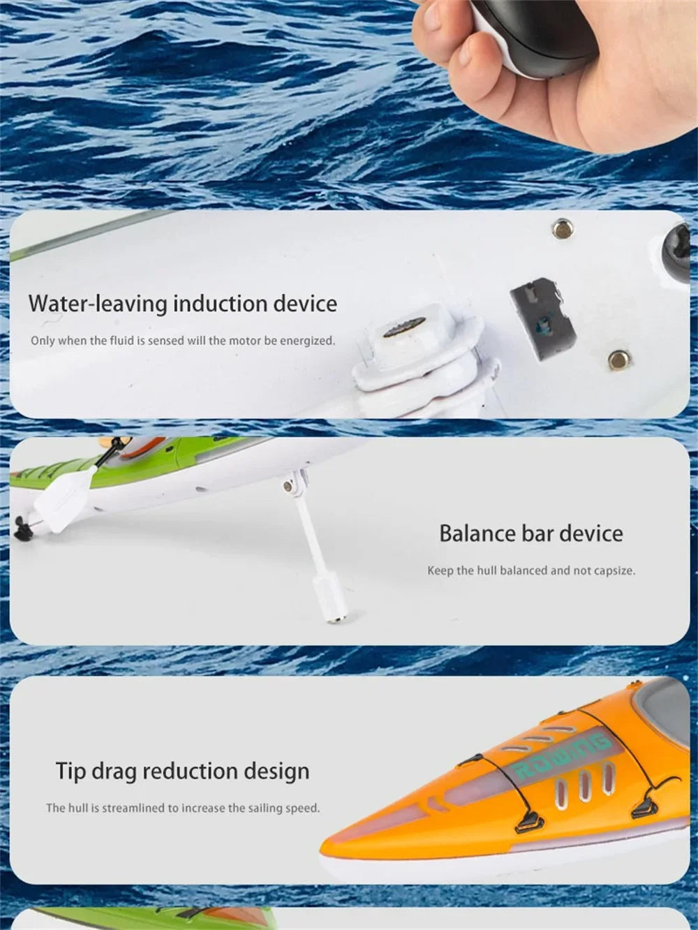 Rc Boat Remote Control Paddling Kayak with Light Kids Toys Racing Radio-Control Ship Children Gift Electric Model Water Toys