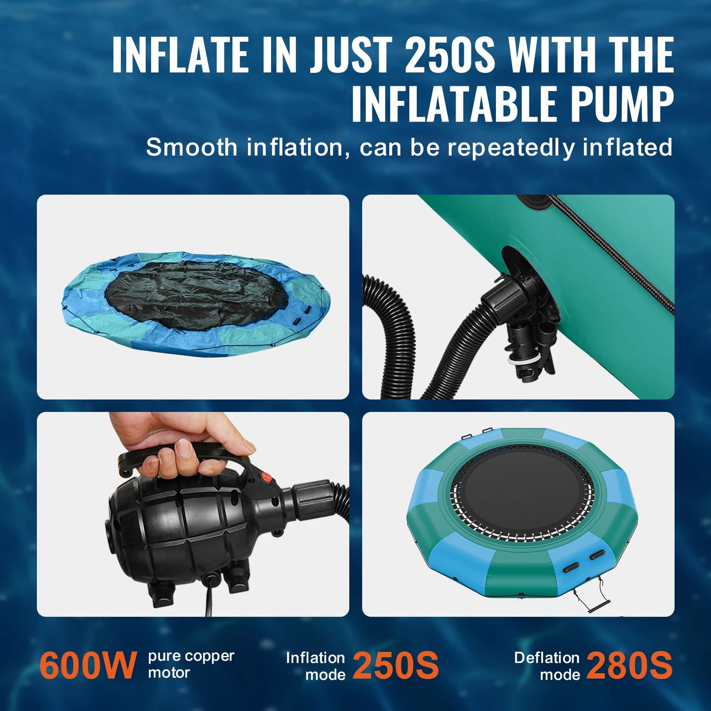 SucceBuy 12 ft Inflatable Water Bouncer Portable Bounce Swim Platform Kids Adults Floating Rebounder for Pool Lake Water Sports