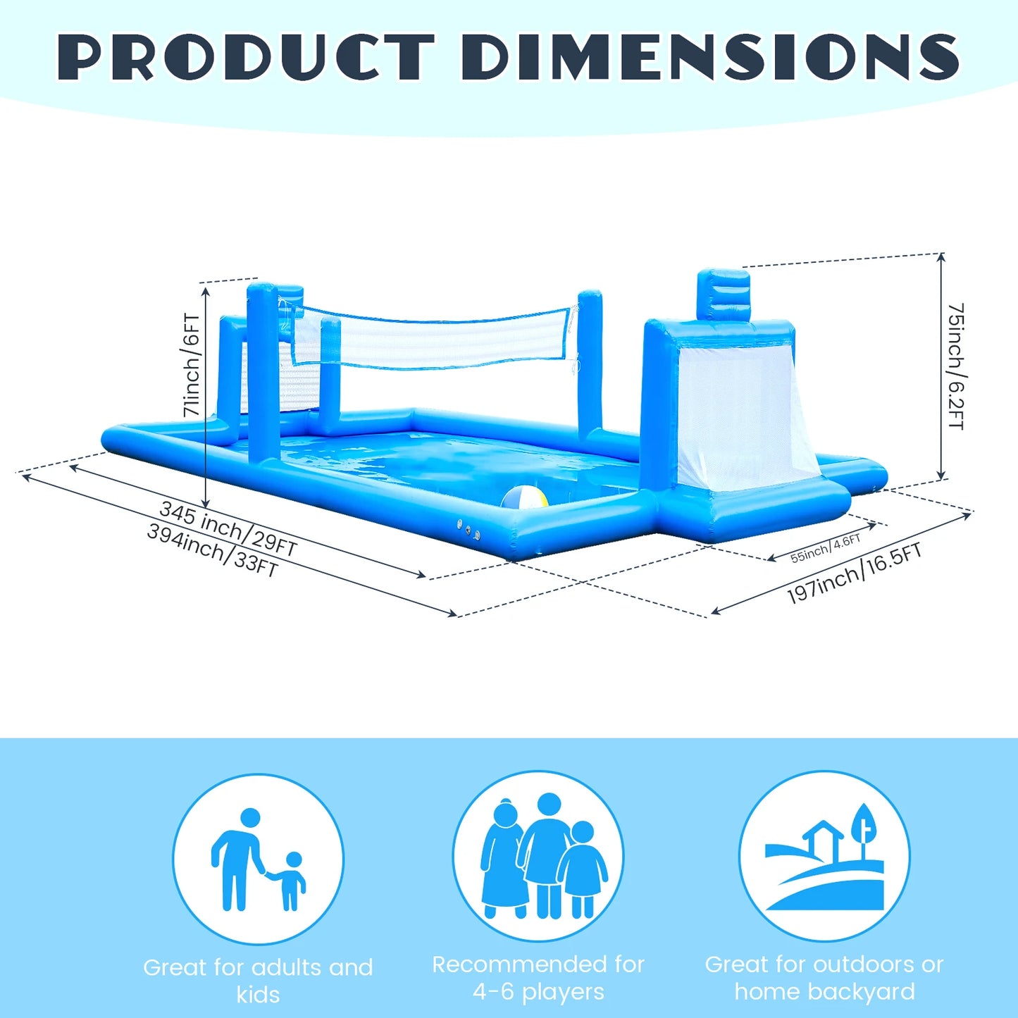 33FT Outdoor Inflatable Volleyball Court/ Soccer/Basketball Game for Kids Adults Commercial children's playground