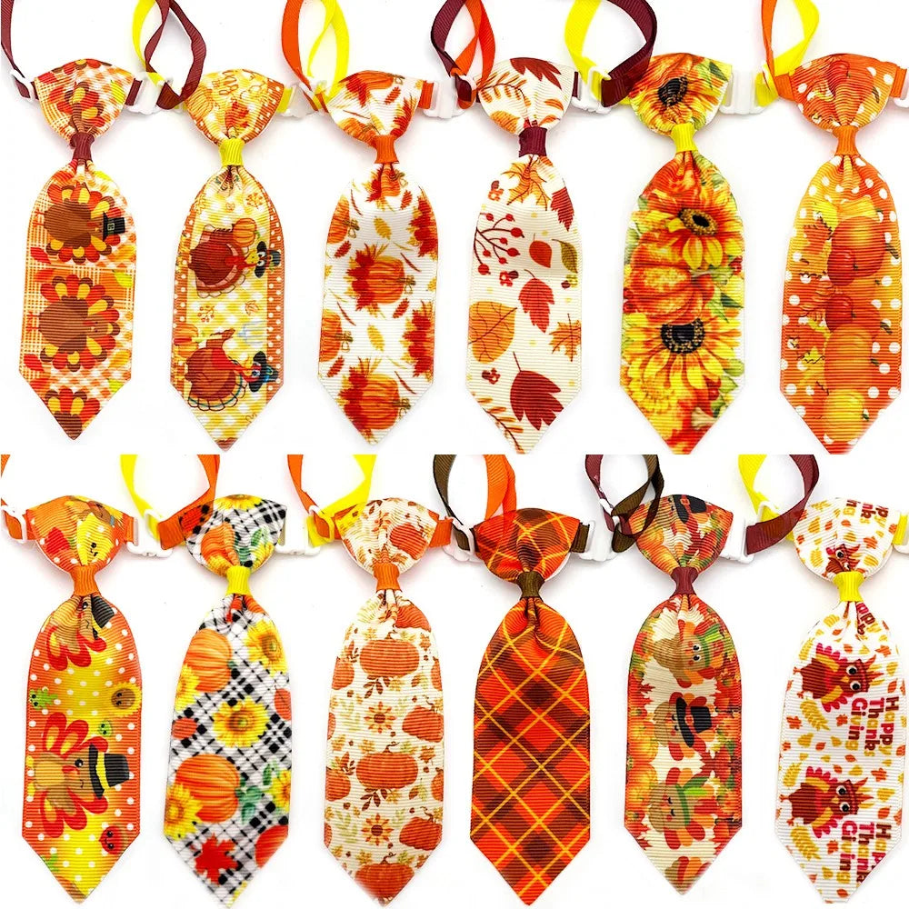 50pcs Fall Pet Dog Bow Tie Adjustable Pet Collar Thanksgiving Style Dog Necktie Ties for Small Dog Grooming Pet Acessories