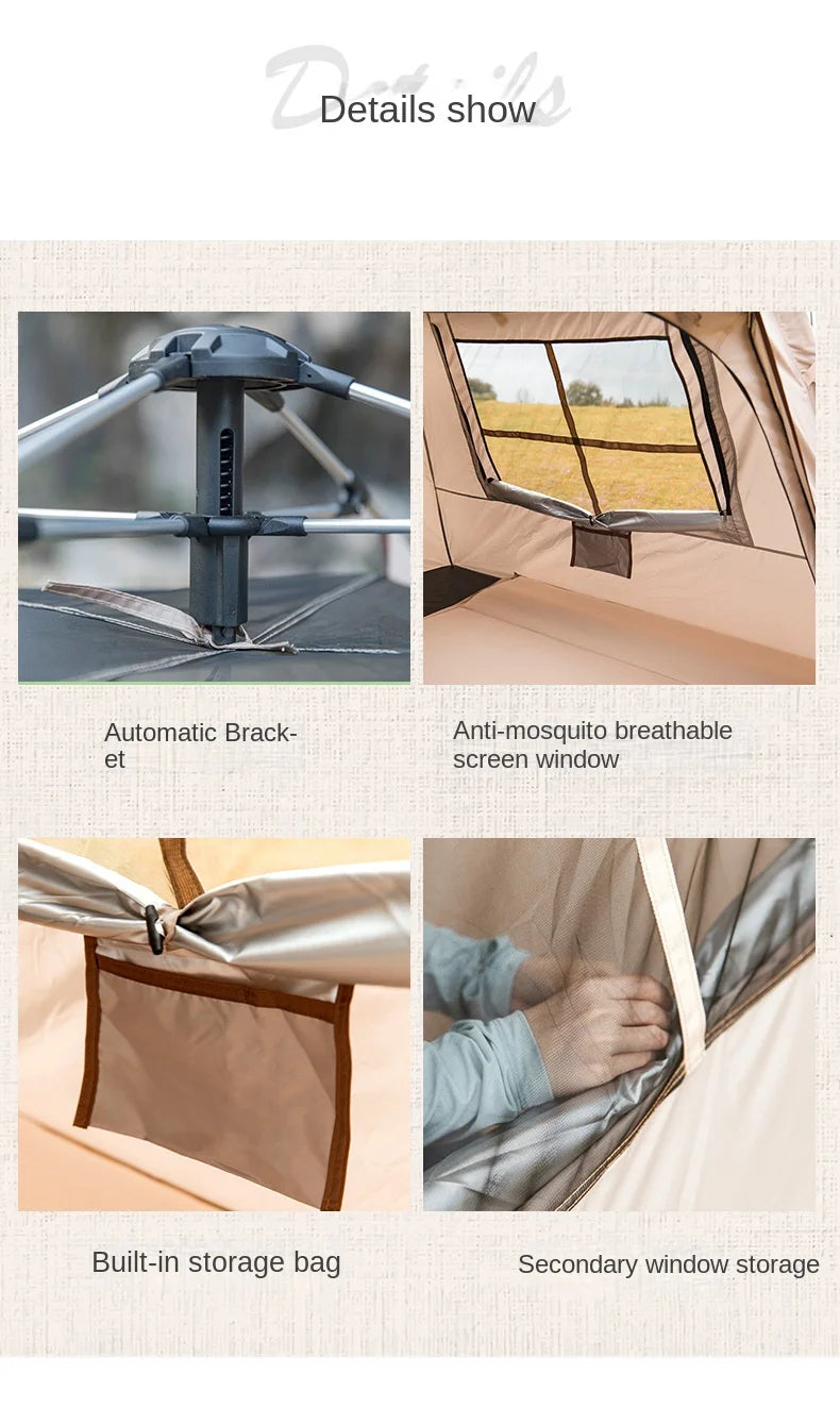 MOUNTAINHIKER Automatic Tent, Size 3-4 Persons, 2 Doors, 2 Windows, Sleeping Tent, Outdoor Tent, Hiking and Camping Tent Black