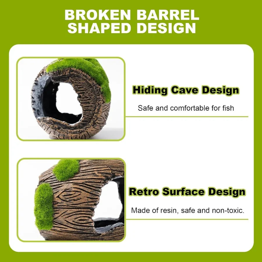 Betta Broken Barrel Decor Fish Tank Accessories Resin Fish Hide Cave Aquarium Decoration Fish Tank Toys Hole Accessories Large