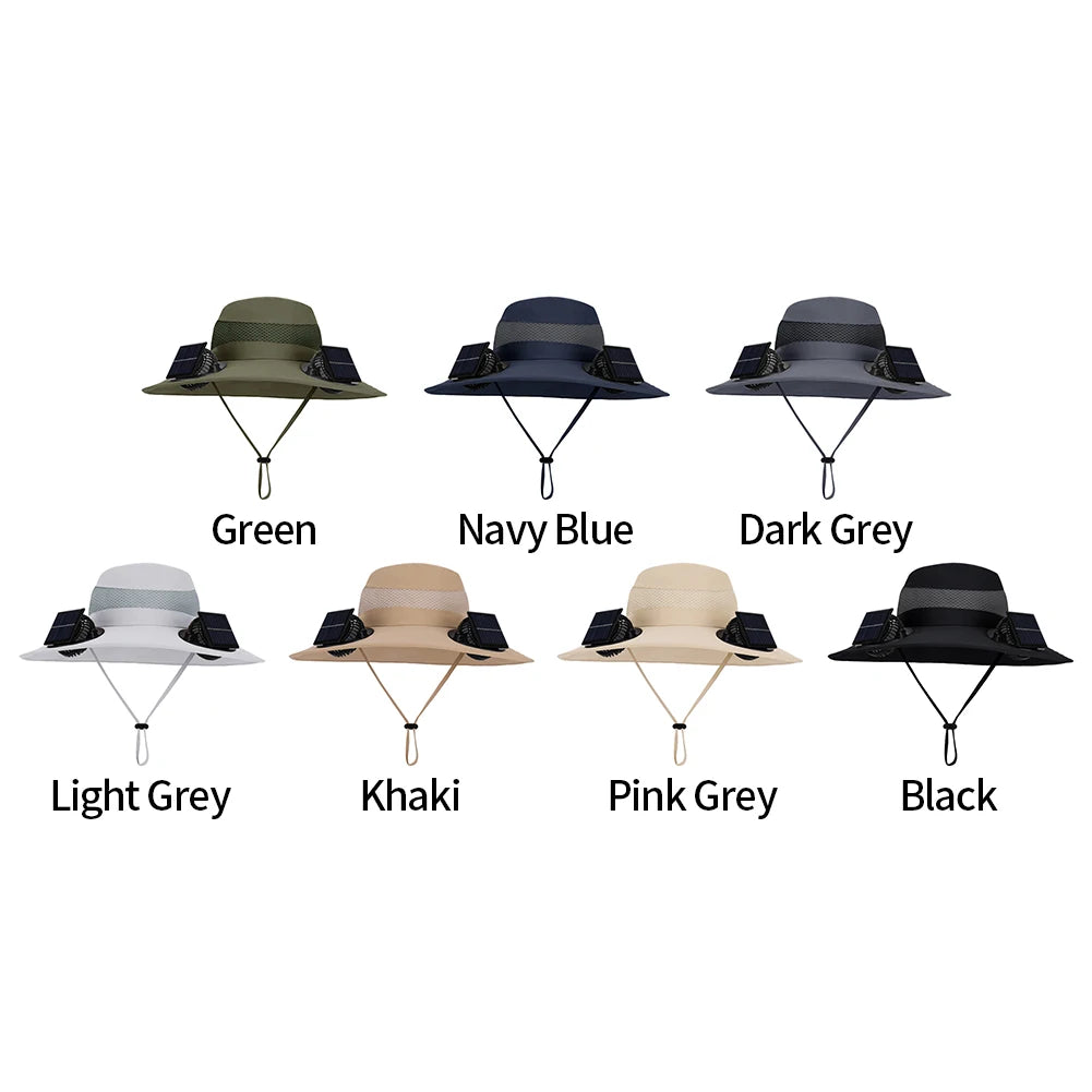 Solar Fan Hat with Solar/Charging Fan Sunshade Fishing Hat Waterproof Large Edge Cooling Hat for Outdoor Riding Hiking Fishing
