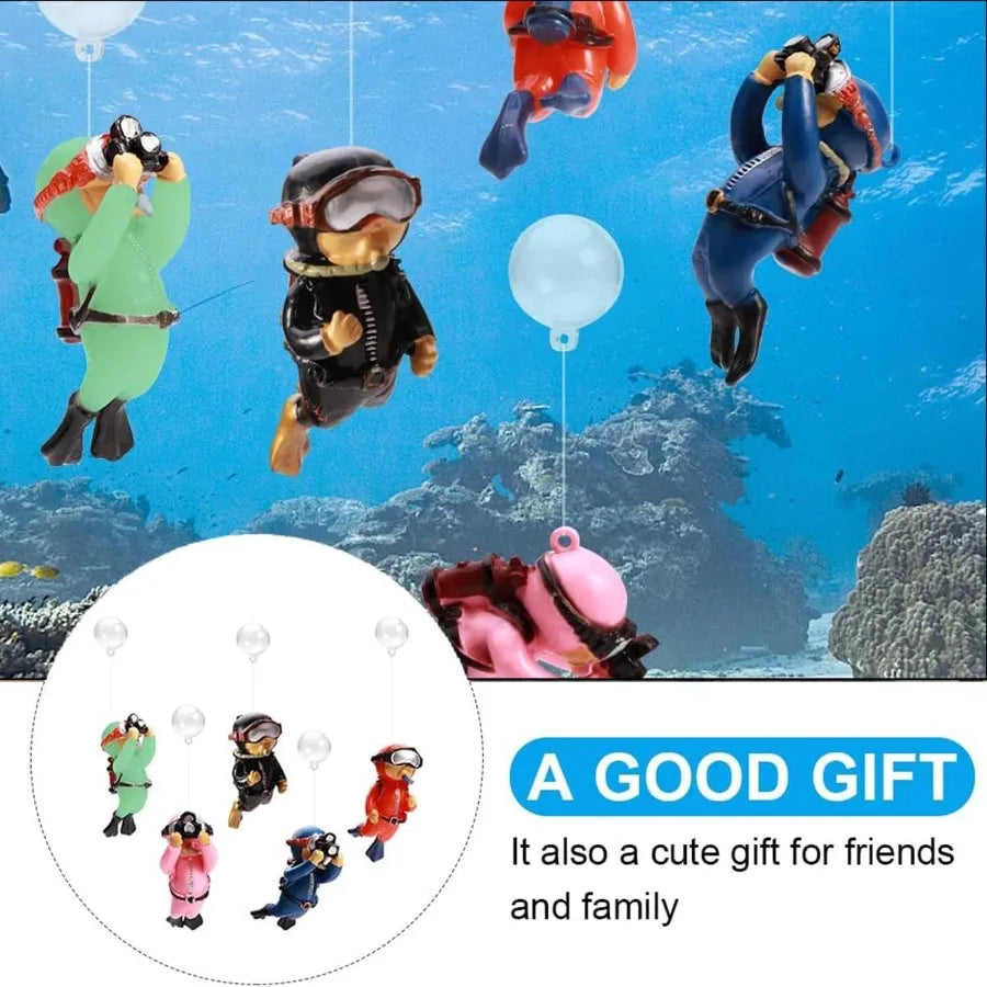 2Pack Tank Decorations Cute Little Diver Aquarium Decoration Accessories Orments with Float Ball Playmate for Tank Suitable for