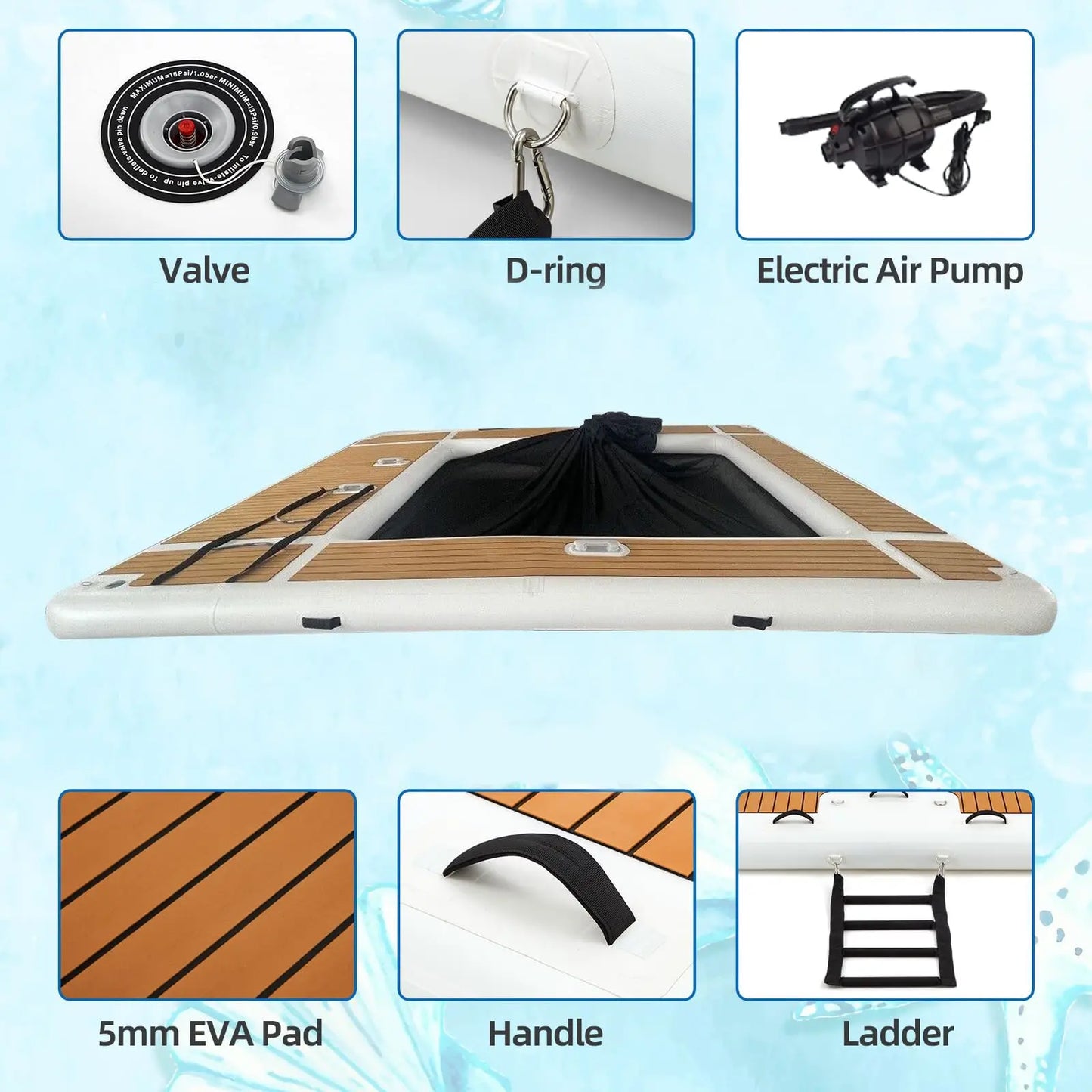 Inflatable Floating Swimming Pool Inflatable Dock Floating Platform 13x10ft Inflatable Sea Pool with Net for Yacht Boats Water