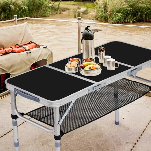 3ft Portable Folding Camping Table, 3 Adjustable Heights, Lightweight Patio Side Table, Carry Handle, Black