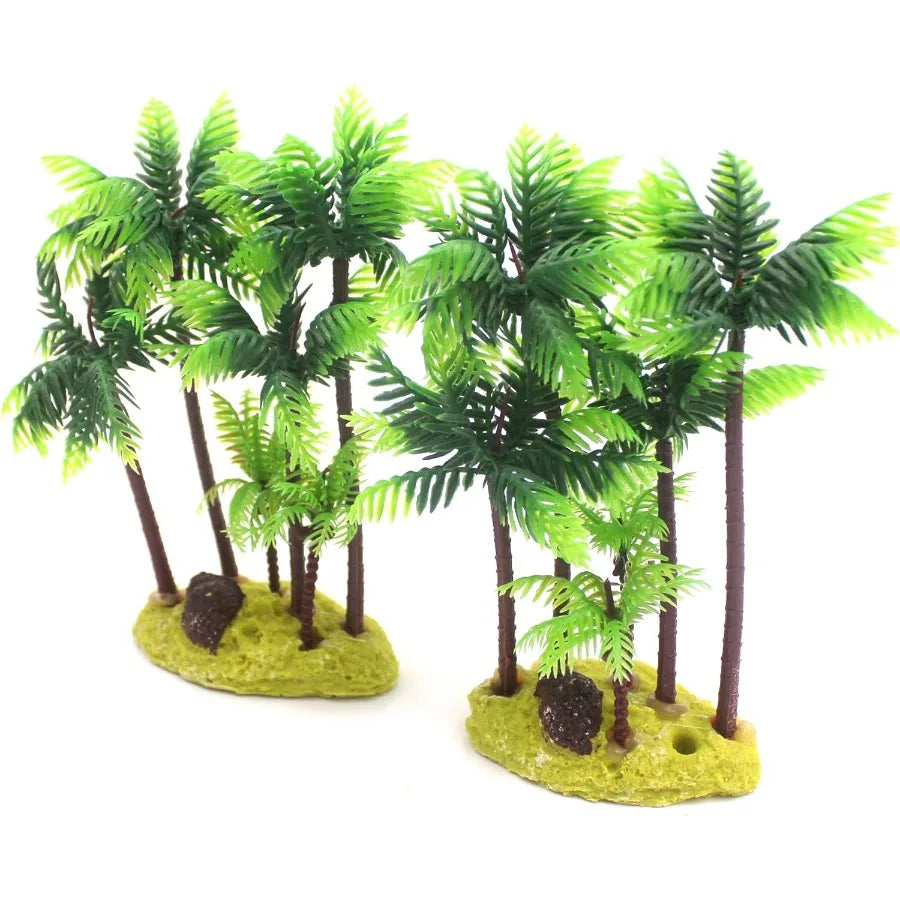 Plastic Coco Tree Aquarium Coconut Plants Palm Tree for Fish Tank Aquarium Decor 2pcs