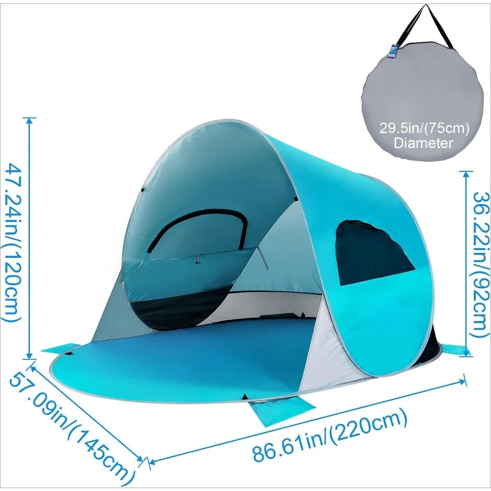 Tents for Camping UPF 50+ Easy Pop Up 3-4 Person Beach Tent Sport Umbrella Instant Sun, ShelterEasy Up Tent Sun Shade Canopy