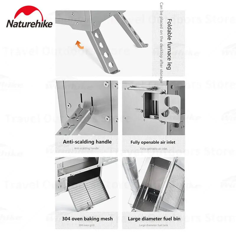 Naturehike Camping Stove Pellet Heating Fire Wood Heater Stove Portable Temperature Control Oven Picnic Cooing Stove Tent Stove