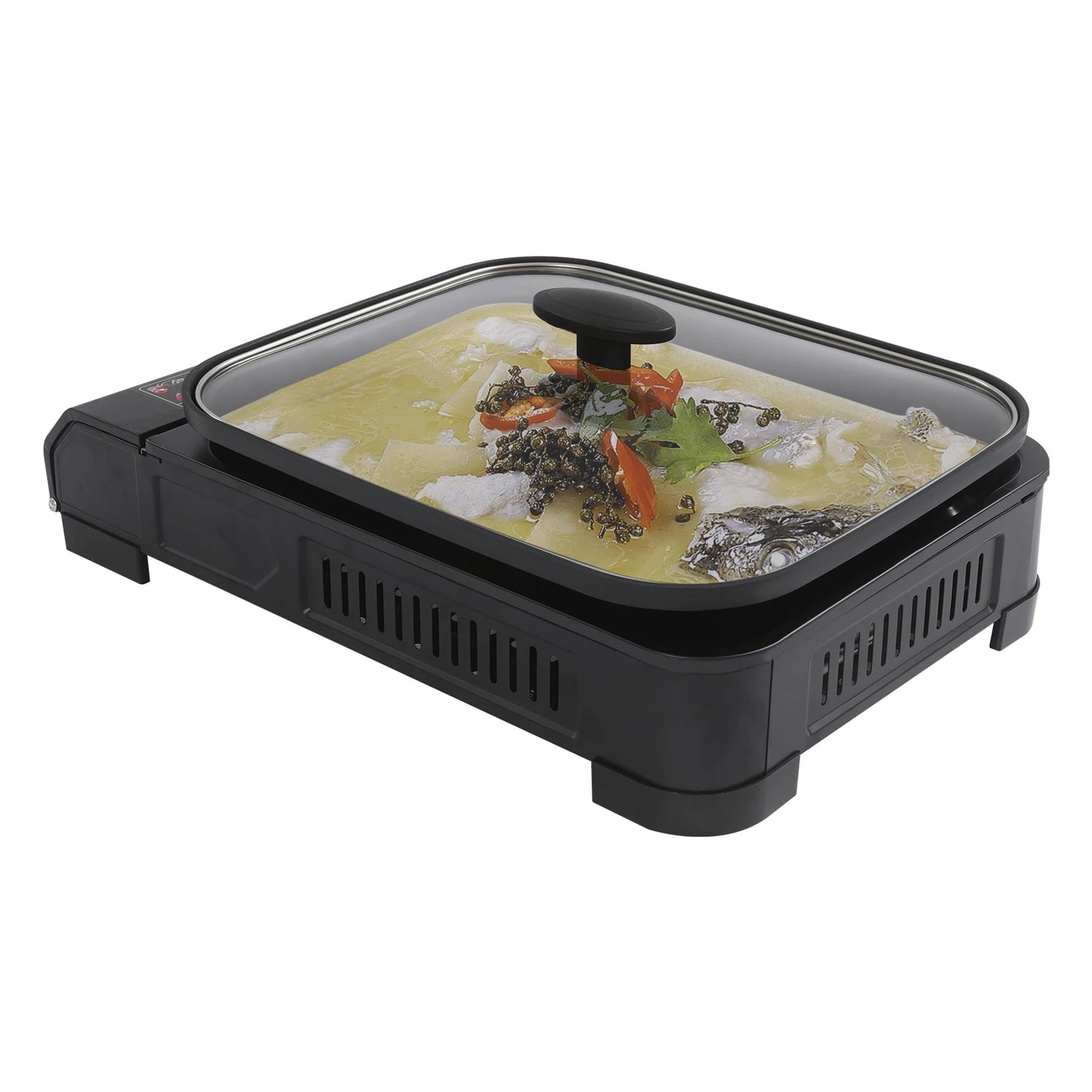 2.1KW Portable Camping Grill Gas Stove Butane Gas Stove W/Grill Pan Lid for Camping Traveling Trekking 17.71*12*3.34in