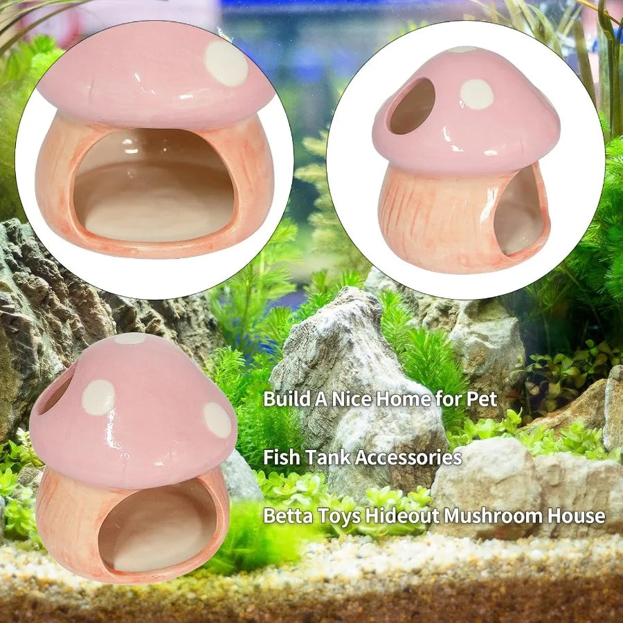 Fish Tank Decor Cute Mushroom House Aquarium Decorations Accessory Betta Bed Fish Tank Caves for Goldfish Shrimp Toad Hideout P