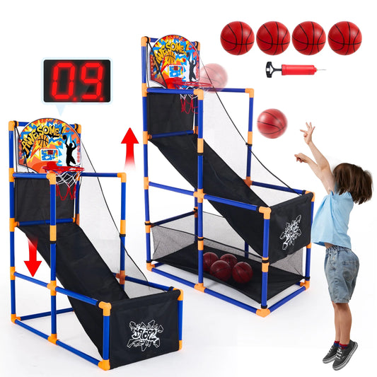 Joyfy LED Scoring Arcade Basketball Game with 4 Balls Adjustable Height 44"-55"Basketball Stand Hoop Toys Gift for Ages 3-12 Boy