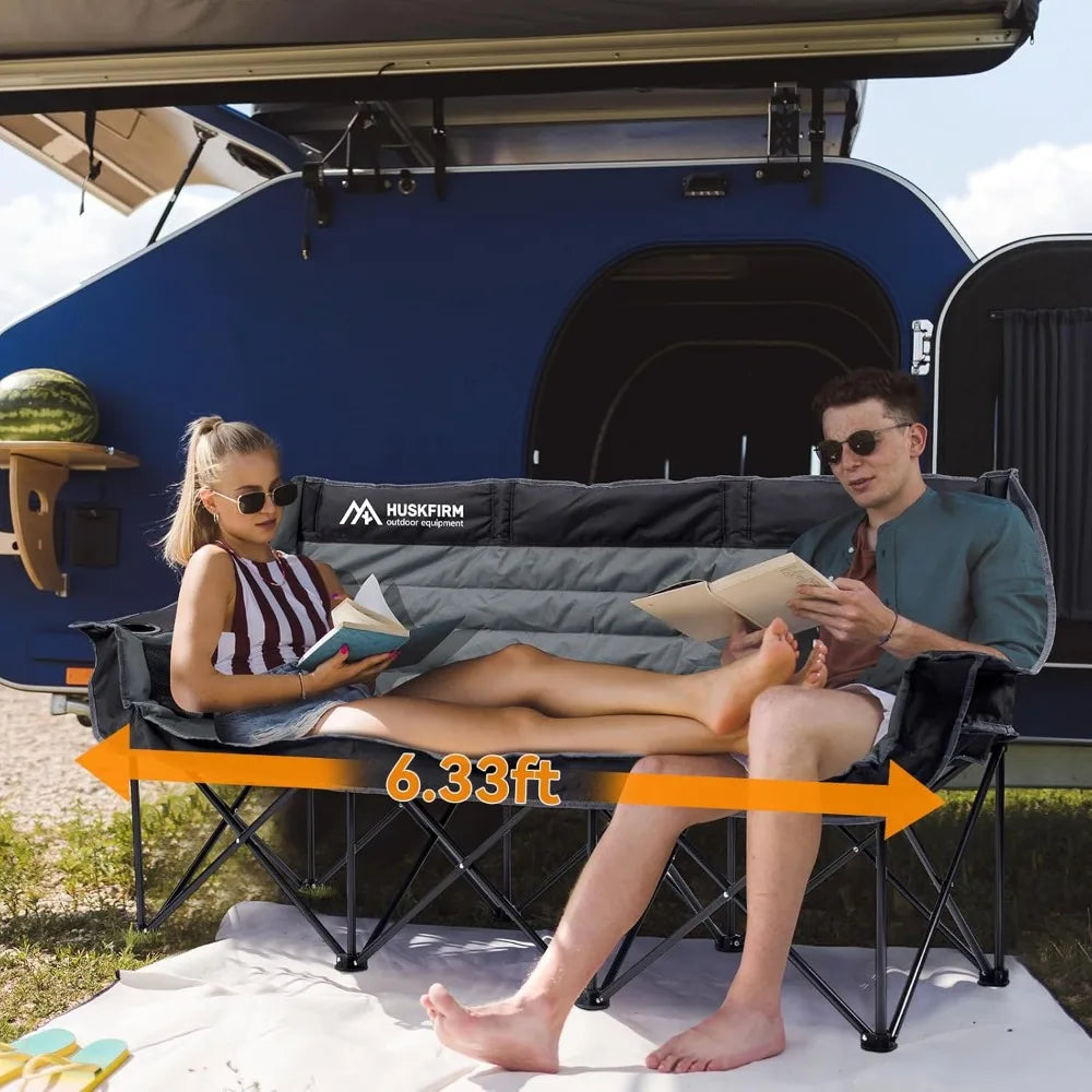 3 Person Camping Chairs Folding Double Camping Chair Portable Oversized Loveseat Padded Camp Chair Heavy Duty Camping Couch for