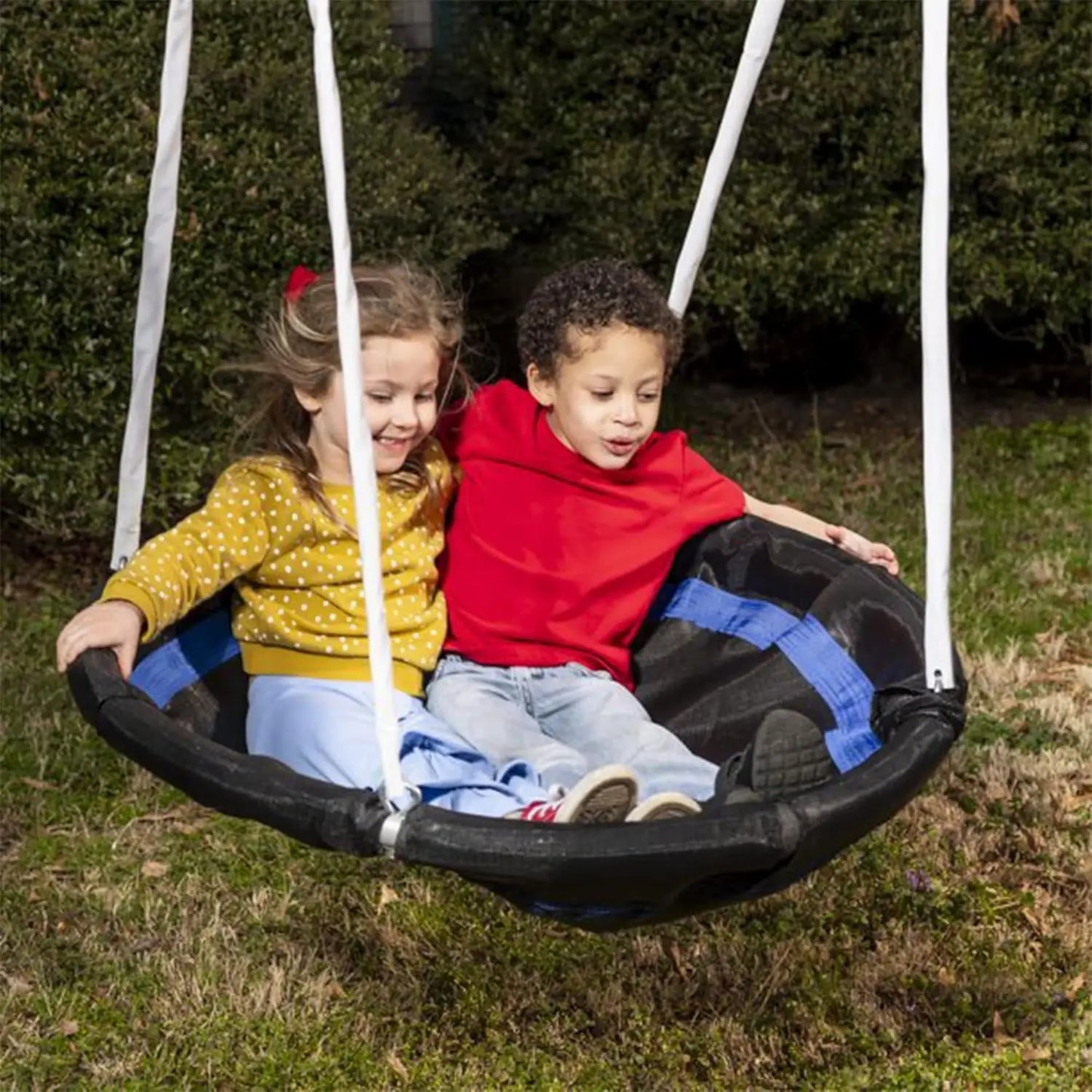 Freedom Fun Metal A-Frame Kids Outdoor Swing Set 7 Child Capacity Backyard Playground Toy Set with Slide, 3 Swing Types, and See
