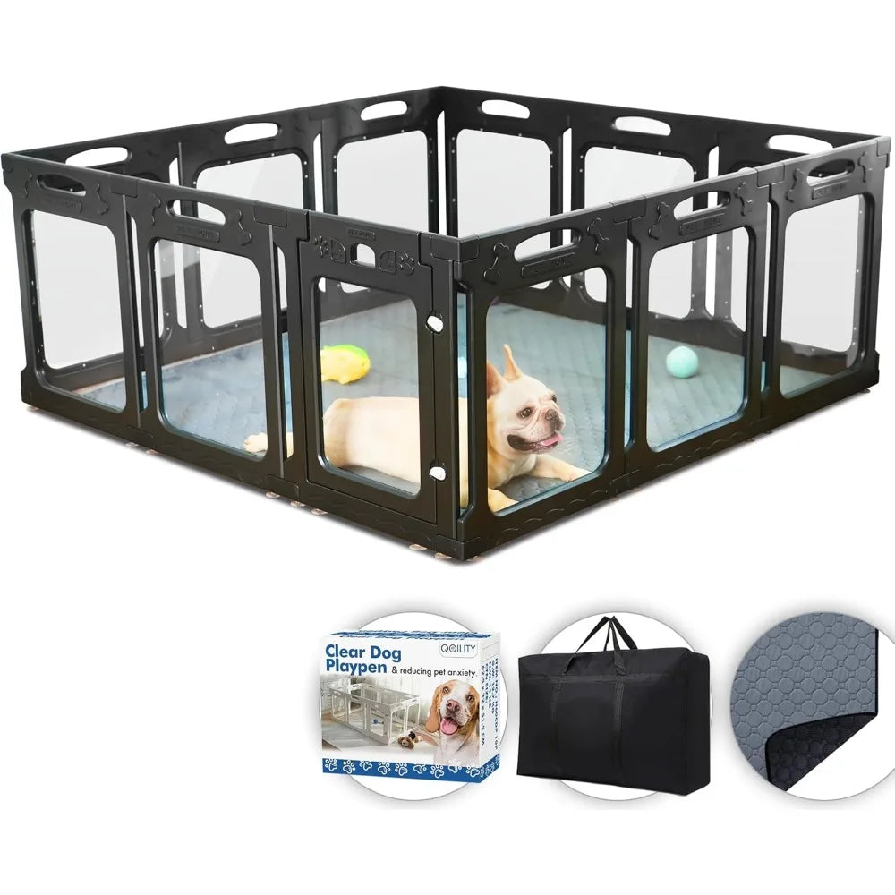 Playpen with Door - Height 24 Inch, 12 Panels - Reduces Indoor Puppy/Small Dog Anxiety, Black