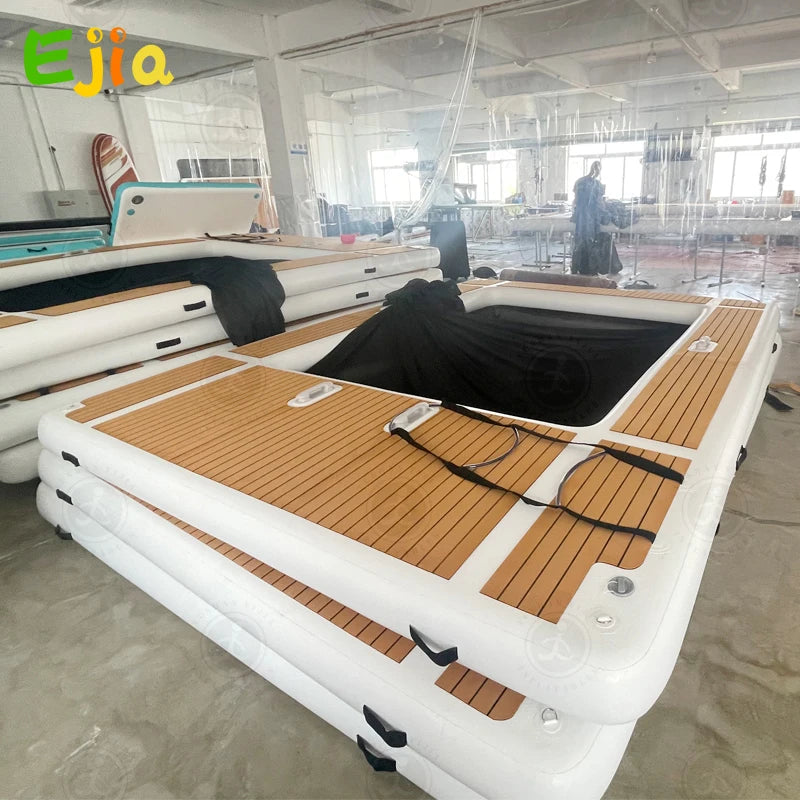 Inflatable Floating Swimming Pool Inflatable Dock Floating Platform 13x10ft Inflatable Sea Pool with Net for Yacht Boats Water
