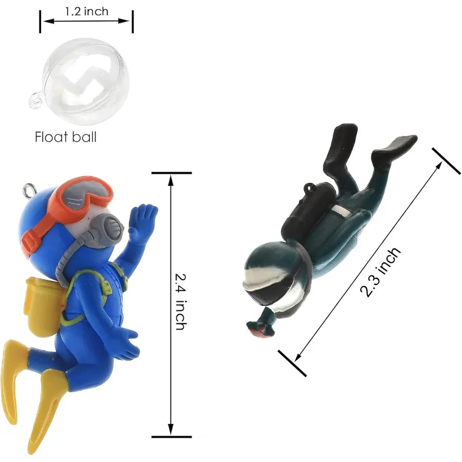 2Pack Cute Little Diver Fish Tank Decorations Aquarium Decoration Floating Aquarium Accessories Fish Playmate for Fish Tank Sui