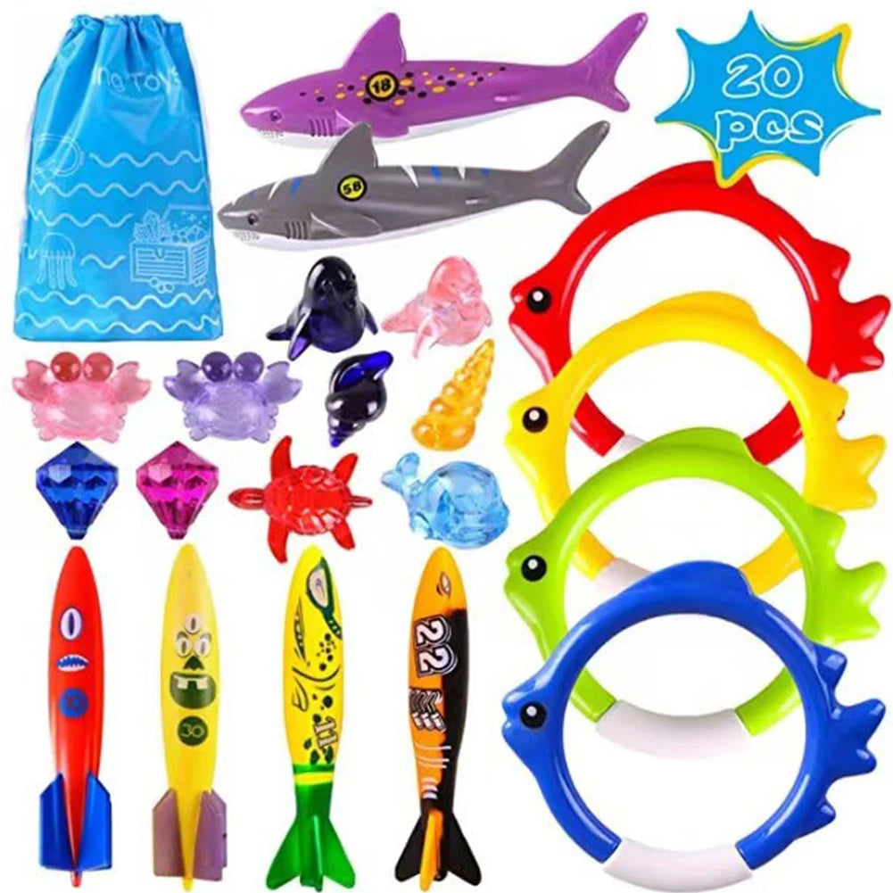1setSummer Children Swimming Octopus Pool Diving Toys Water Sports Water Play Toys Diving Stick Gem Set Underwater Grabbing