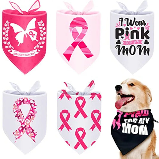 6 Pcs Breast Cancer Awareness Dog Bandana I Wear Pink for My Mom Ribbon Apparel Cooling arf Puppy Black Celebration