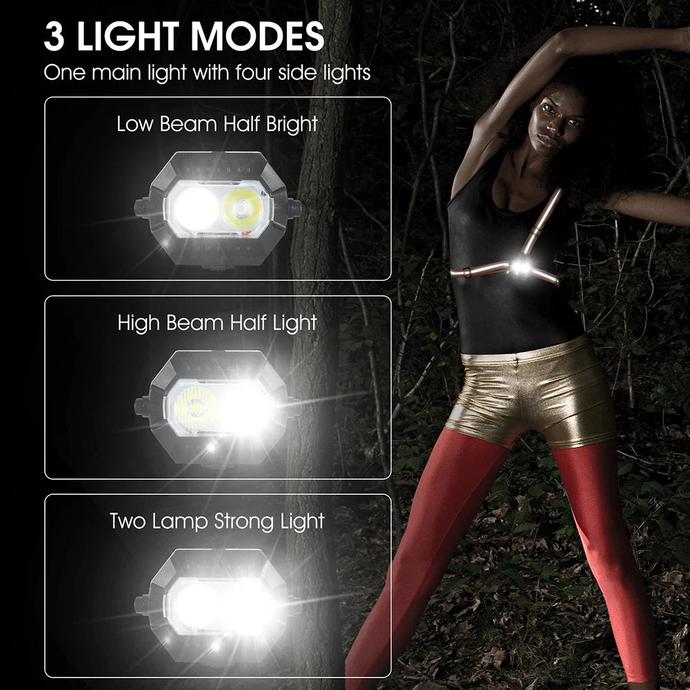 WEST BIKING Portable Sport Running Chest Lamp 3 Gear for Cycling Fishing Hiking Camping Multifunctional Night Running Flashlight