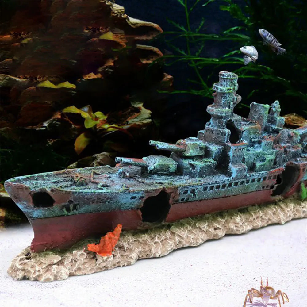 Aquarium Resin Sunken Pirate Ship Reusable Creative Warship Wreckage Warship Ornament for Fish Tank Cave Decor Accessories