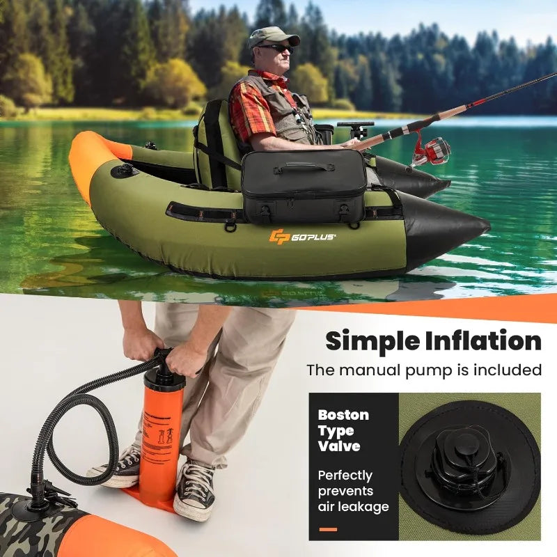 Goplus Inflatable Float Tube, Fishing Belly Boat w/ Fish Ruler,Pump,Storage Bag,Adjustable Straps,Fishing Float Tube for Angling