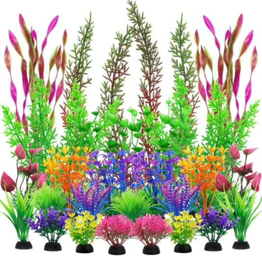 25pcs Colorful Aquarium Artificial Plastic Plants Decoration Grass Aquarium Decor Set Fish Tank Decorations Hides Accessories