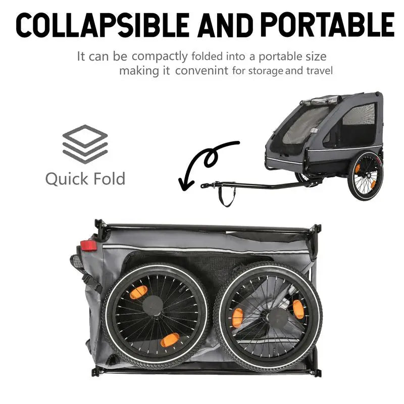 Pet Bike Trailer for Small & Medium Dogs, Easy Folding Frame, Quick Release Wheels, Non-Slip Floor, Internal Leash, Black &