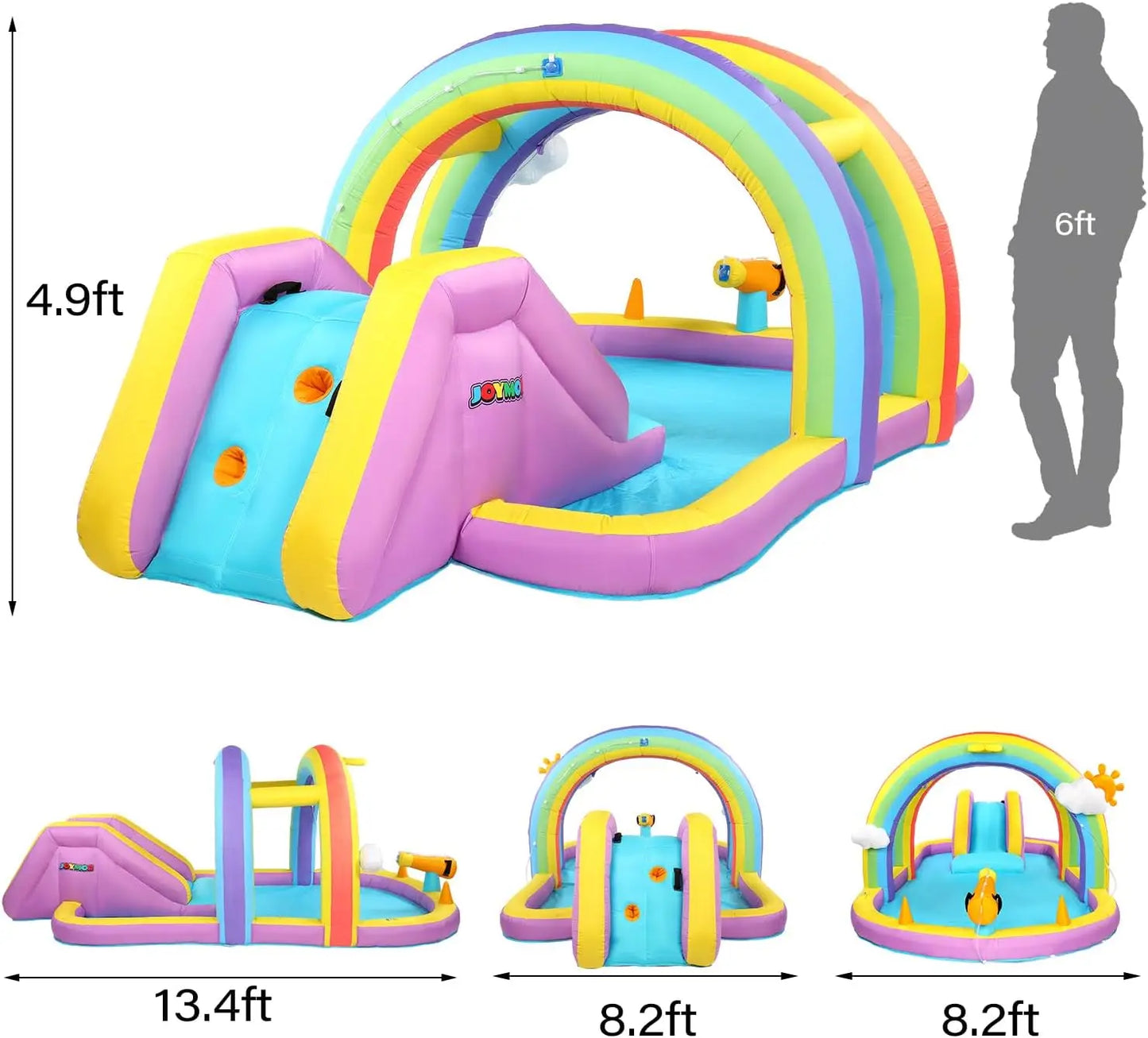 Inflatable Water Slide w/Climbing Wall, Water Cannon, Basketball Hoop, Kids Water Slide Bounce House w/Arch Sprinklers, 30s Blow