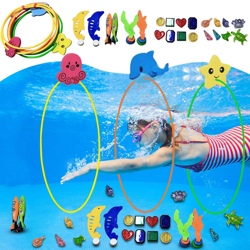 1setSummer Children Swimming Octopus Pool Diving Toys Water Sports Water Play Toys Diving Stick Gem Set Underwater Grabbing