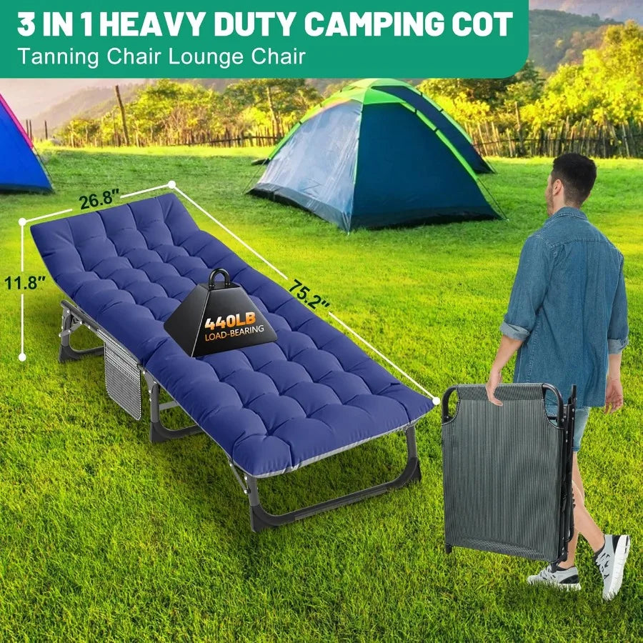 Camping Cot for Adults Heavy Duty Adjustable Bed for Sleeping Adjustable DoubleLayer 1200D with Mattress Carrying Bag for Home