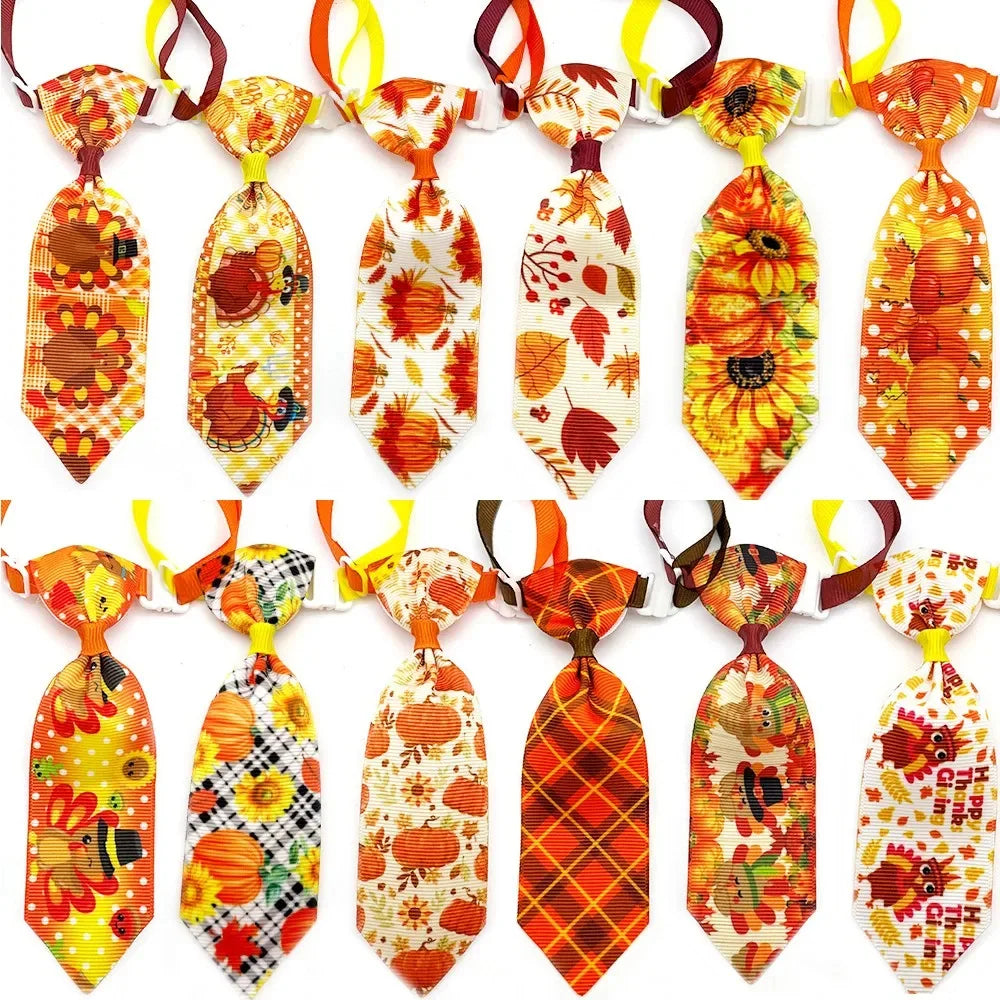 50pcs Fall Pet Dog Bow Tie Adjustable Pet Collar Thanksgiving Style Dog Necktie Ties for Small Dog Grooming Pet Acessories