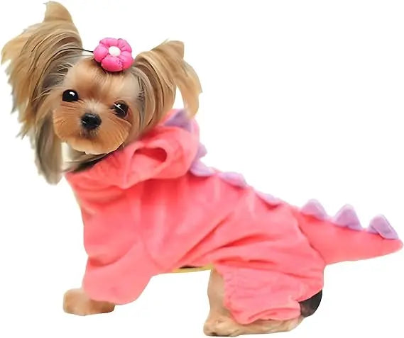 DELIFUR Dinosaur Dog Halloween Costume Pet Dino Hoodie for Small Dogs Cats (M, Pink)