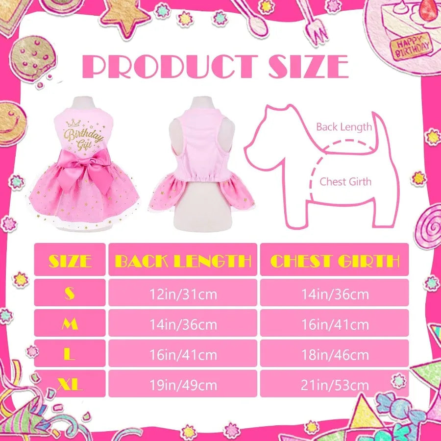 Birthday Dog Dress Princess Dog Dress Tulle Puppy irt Doggie Birthday Outfit Pink Clothes for Small Dogs Cat Pet Apparel Small