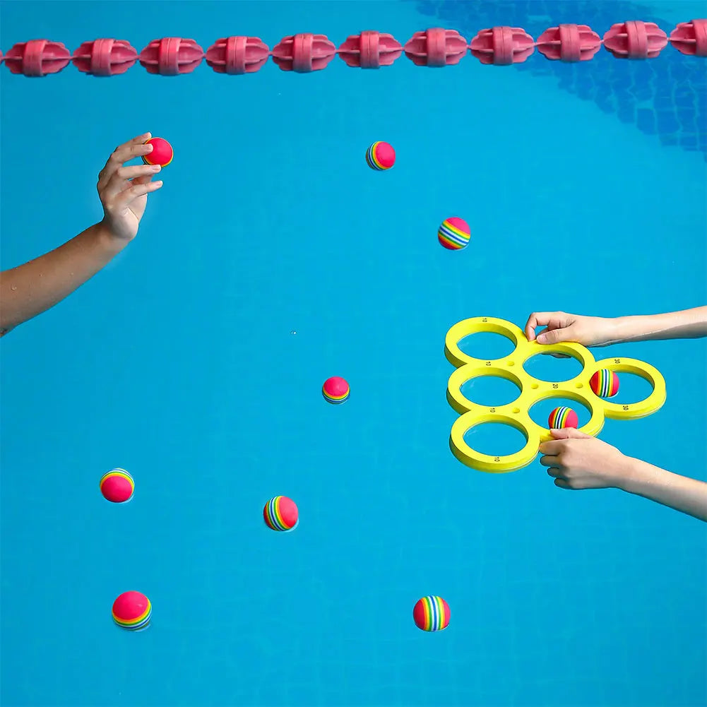 Pool  Games Set with 10 Rainbow Balls Water Sports  Floating  Ring for Kids Adults Swimming Pool Water Game
