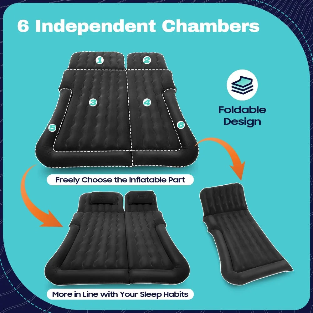 Inflatable Flocking Travel Mattress Portable SUV Car Camping Bed Mattress Air Bed with Inflatable Pillows and Pump